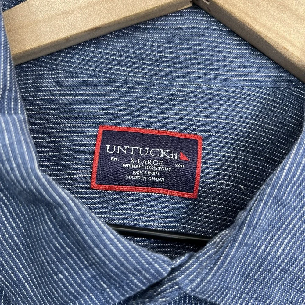 UNTUCKit Canon Shirt Men's Linen XL Blue Short Sleeve